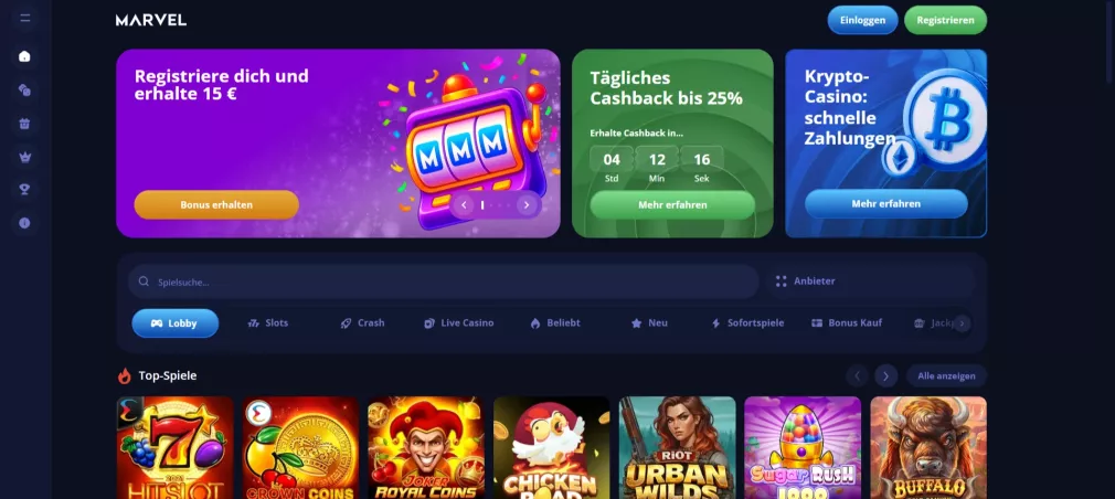 Marvel Casino Willkommensbonus 15€ + 50x Multiplikator – Beste Slots in Deutschland 2026